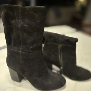 Eileen Fisher Black Heeled Boots Classic Suede Design